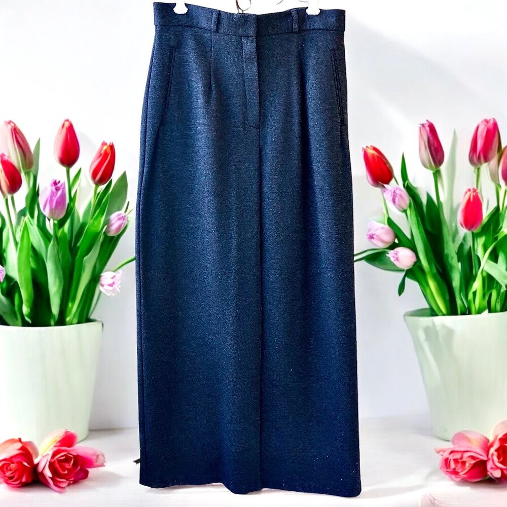 Willi Smith Maxi Skirt Stretch Charcoal Gray Side Slit Vtg 90's USA